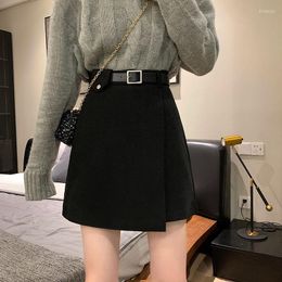 Skirts 2023 Women Autumn Winter Fashion Woolen Skirt Female Irregular Solid High Waist Lady Loose Waistband Casual Slim C25