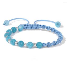 Strand 6mm Stone Spacer Beads Woven Bracelet Blue Round Bead Braid Bracelets Adjustable Energy Reiki For Men Women Jewellery