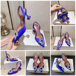 Wedding Sandals Heeled Shoes Dress Shoe Luxury Designer Satin High Amina Muaddi Bow Crystal-Embellished Buckle Pointed Toe Sunflower slippers shoes 35--42 XXOOOX
