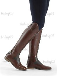 Boots New Knight Boots For Women Lady Pu Leather Western Cowboy Boots 2022 Lace-up Fashion Low Heel Knee High Boots Women's Shoes T231121