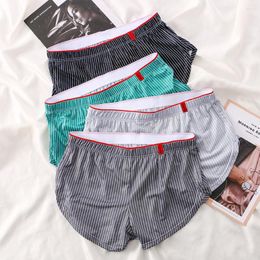 Underpants Striped Sexy Boxershorts Men Ice Silk Stripe Boxer Briefs Pouch Underwear Shorts Sleep Bottoms Trunks Men's