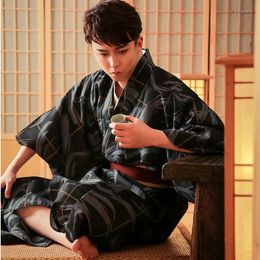 Ethnic Clothing Japanese Standard Kimono Formal Samurai Asian Traditional Bathrobe Black Man Floweral Vintage Evening Dress