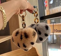 Keychains Cute Heart Key Chains Fluffy Real Rex Fur PomPom Keychain Soft Genuine Metal Ring Bag Charm For Women