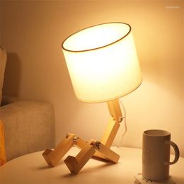 Table Lamps Modern Wooden Robot DIY E14 Lamp Holder AC110-240V Cloth Art Wood Desk Parlour Indoor Study Bedside Light