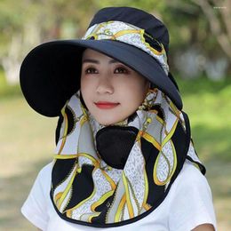 Wide Brim Hats Do Farming Work Apparel Accessories Polyester Outdoor With Neck Flap Flower Print Bucket Hat Summer UV Protection Women Sun