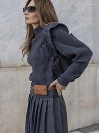 Women's Sweaters Dark Grey Turtleneck Elegant Long Sleeve Womens Jumper Knit Fashion Loose Female Streetwear Pullover Autumn Chic Casual