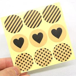 Gift Wrap Stickers Fashion Black Heart Dots Twill Round Kraft Paper Seal Sticker Handmade Products 90Pcs/lot