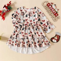 Girl Dresses Kids Girls Dress Christmas Clothes Tree Plaid Santa Print Flare Long Sleeve Fall Fashion Casual Princess