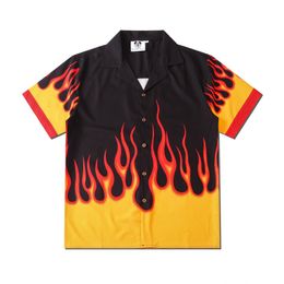 Men's Casual Shirts Clothing Fashion Vintage Flame Print Maglia Short Sleeve Summer Hawaiian Beach Viking Man Shirt 230421