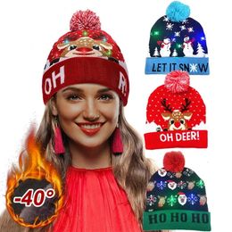 Caps Hats LED Christmas Knitted Hat Light Up Xmas Beanie Cap Unisex Winter Beanie Sweater Hat with Colorful LEDs for Christmas Year 231120