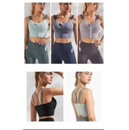 New luxury L yoga suit bra designer women sports bra fast drying breathable stretch bra shockproof push-ups stretch run zipper bra jogging fitness woman vest black