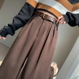 Women's Pants 2023 Autumn/Winter Flapped Woollen Wide Leg Straight Tube High Waist Slim Casual Black Harlen For Women