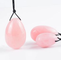 Drilled Natural Stone Rose Quartz Yoni Egg Sets Kegel Exercise Balls Pelvic Floor Muscle Vaginal Tool Health Care Massage