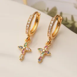 Hoop Earrings Mafisar Fashion Simple Gold/Silver Colour Zircon Mini Cross Palm Women Trendy Delicate Copper Party Gifts