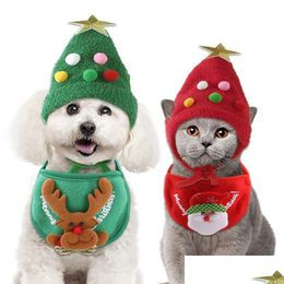 Dog Apparel Christmas Dog Apparel Hat Cute Antlers Saliva Towel Mticolored Balls Cap Pet Clothes Puppy Bib Dress Up Supplies Drop Deli Dheby