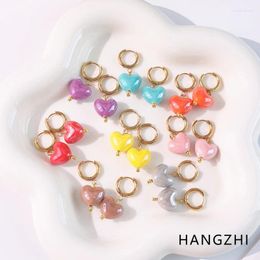 Stud Earrings HANGZHI Vintage Colourful Ceramic Heart Drop Cute Shiny Love Metal Ear Hoops For Women Girls Party Jewellery Gifts 2023