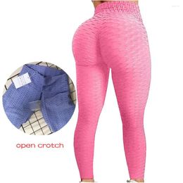 Women's Leggings Invisible Open Crotch Sex Yoga Pants For Women Jacquard Bubble High Waist Tummy Control Exercise Elastic Fitness Tights