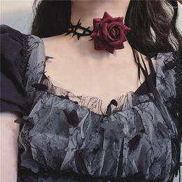 Choker Romantic Elegant Red Big Thorny Rose Flower Clavicle Chain Necklace Women Korean Fashion Adjustable Rope Y2K Wed Accessories