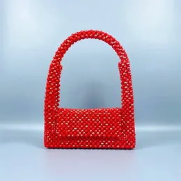 Evening Bags 2023 Summer Red Premium Acrylic Handmade Women's Bag Beaded Weave Mobile Handheld Shoulder For Women Customization