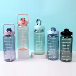 Mugs 2 Litres Water Bottle Motivational Drinking Bottle Sports Water Bottle With Time Marker Portable Reusable Plastic Cups Bottles Z0420