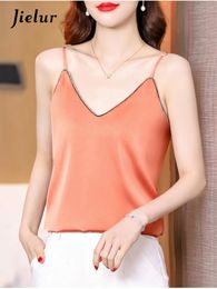 Camisoles Tanks Jielur Women's Summer Camisole S-XXL Size Strap Top Women Halter V Neck Basic White Cami Sleeveless Satin Silk Tank Tops 230421