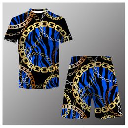 Men's Tracksuits Summer Suit Casual Fashion Printed T-Shirt Beach Shorts O-Neck 2 Pieces Asian Size XXS-6XL 230421