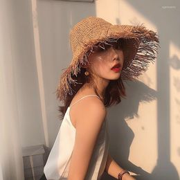 Wide Brim Hats Korea Ins Frigid Wind Big Brimmed Straw Hat Women Summer Vacation Sunscreen Beach Can Fold Sunshade