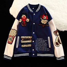 Womens Jackets Trendy American street embroidery clown baseball uniform mens ins retro Hong Kong style loose casual couple jacket 231120