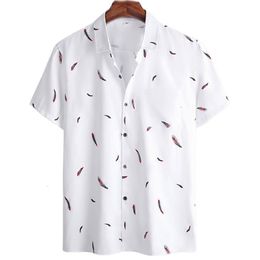 Men's Casual Shirts Harajuku Feather Hawaiian Shirt Printed Short Sleeve White Street Summer Beach For Men Clothing 230421