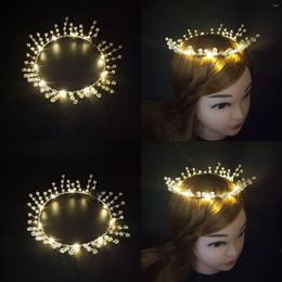 Party Decoration Women Girl Beads Crown Hairband Wreath Fairy Light Headband Pearl Bridal Gift Birthday Wedding Costume Christmas Navidad