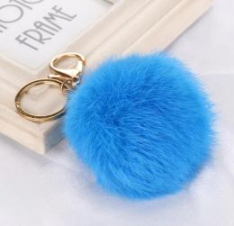 Real Rabbit Fur Ball Keychain Soft Fur Ball Lovely Gold Metal Key Chains Ball Pom Poms Plush Keychain Car Keyring Bag Accessories LL