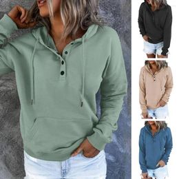 Women's Hoodies Cosy Winter Hooded Sweatshirt Fall/winter Hoodie Stylish Loose Pullover With Big Pocket Button Decor Drawstring