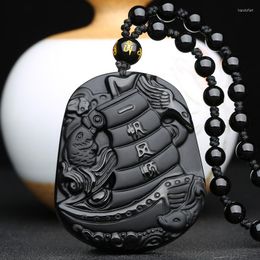 Pendant Necklaces Natural Obsidian Mascot Necklace Jewelry Men And Women's Fine Run Smoothly