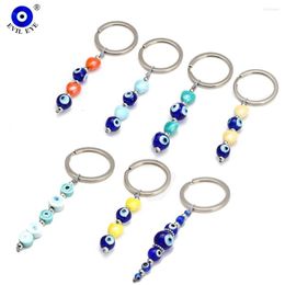 Keychains EVIL EYE Heart Blue Turkish Bead Keychain Glass Beaded Key Chain Car Keyring Fashion Jewellery For Women Girls BE772