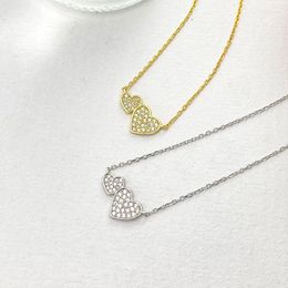 Chains 925 Sterling Silver Zircon Love Heart Necklace For Women Girl Fashion Asymmetric Design Jewellery Party Gift Drop