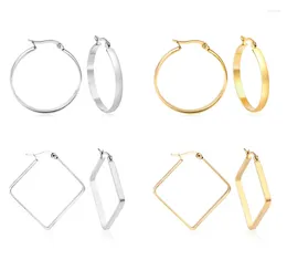 Hoop Earrings Stainless Steel For Women Girls Small Big Round Square Hoops Earring Fashion Circular Jewellery Huggie Party Gift