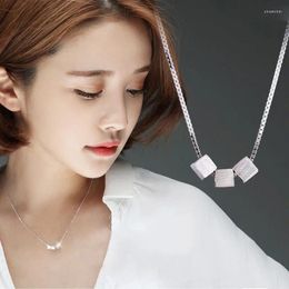Chains RE Tiny Plated Silver 925 Necklace For Women Short Chain Square Shape Pendant Gift Ethnic Bohemian Choker J40