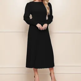 Casual Dresses Elegant Temperament Pleated Long Dress Women 2023 Chic Simple Lace-up Office Fashion Solid Color A-line