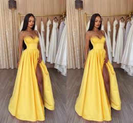 Sexy Yellow A Line Prom Dresses Long for Women Spaghetti Straps Sweetheart High Side Split Formal Occasions Evening Birthday Party Second Reception Pageant Gowns