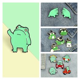 Pins Brooches Cute Funny Frog Brooches Gesture Animal Enamel Pin Denim Lapel Bag Pin Anime Froggy Metal Badge Jewellery Gift For Friends Gift Z0421