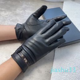 Leather Gloves Sheepskin Cashmere Touch Screen Outdoor Warm Windproof Gloves