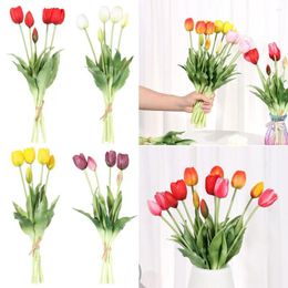 Decorative Flowers Beautiful Flores Artificiales Silicone DIY Craft Artificial 5 Heads Stems Room Decoration Tulips Bouquet