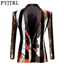 Party Show sweat suits for men Blazers Double-sided Colourful Stripe Gold Sequin Suit Jacket Nightclub Dj Singer Fashion Clothings