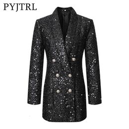 Party Show sweat suits for men Blazers Autumn New Female Fashion Celebrity Temperament Suit Coat Double Breasted Black Bright Piece Slim Longs