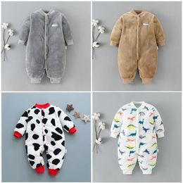 Rompers Winter Baby Warm Clothes Boy Girl Pure Colour Romper Infant Flannel Soft Fleece born Jumpsuit Toddler Clothing 231120