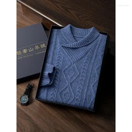 Men's Sweaters Cashmere Sweater Green Collar Autumn Winter Thick Loose-Fitting Pullover Twisted Pure