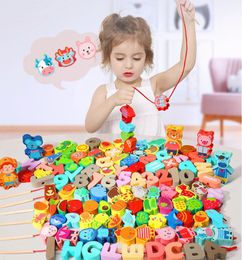 Bebés y niños pequeños cuentan y enhebrados concentración de rompecabezas de entrenamiento bloques de construcción de juguete 1-2 años 3 niños y niñas 4