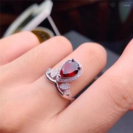 Cluster Rings Jewellery 925 Silver Heart Ring For Engagement Natural Garnet Solid Sterling