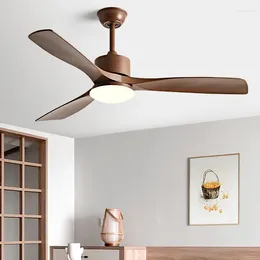 Vintage Wooden Ceiling Fan Light 42 52Inch Restaurant For Living Room Bedroom Bar Decor LED With Lights