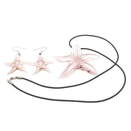 Pendant Necklaces 1PCS Wholesale Pink Starfish Printing Glass Necklace Fashion Jewelry